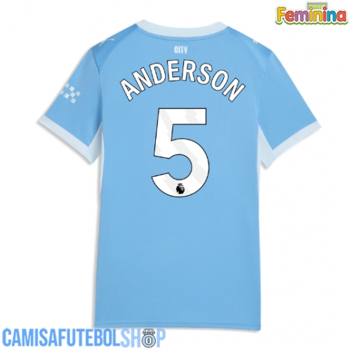 Camisa de time de futebol Manchester City Elliot Anderson #5 Replicas 1º Equipamento Feminina 2026-27 Manga Curta
